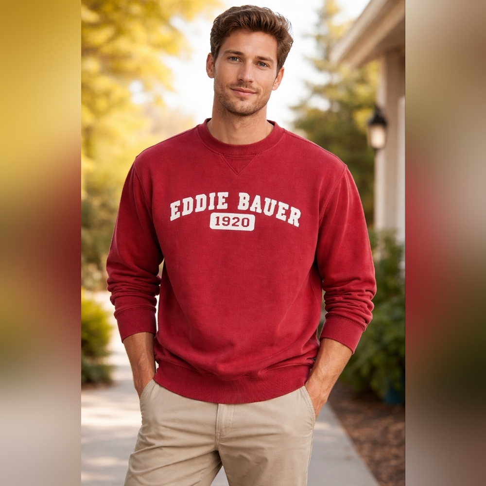 Eddie Bauer 1920 Heavy Cotton Red Vintage Crewneck Sweatshirt Size XL
